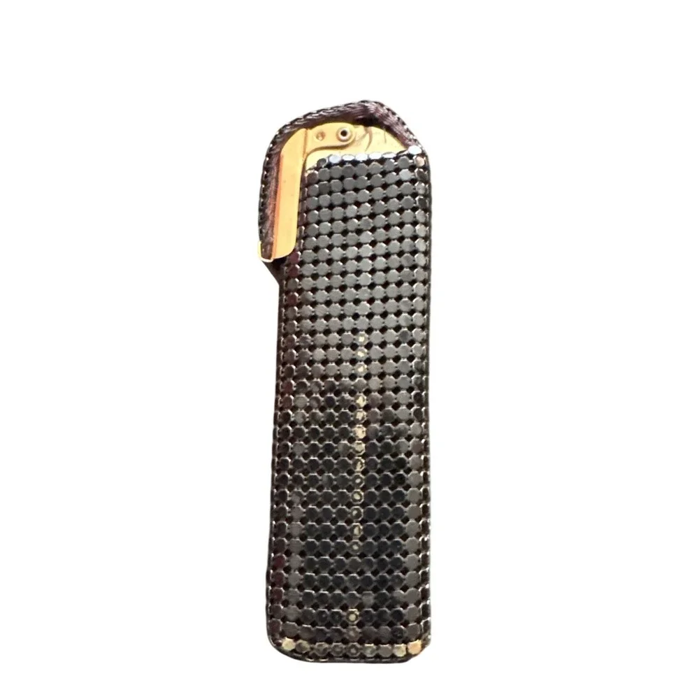 Whiting & Davis Vintage Black Metal Mesh Cigarette Case Gold Tone Frame